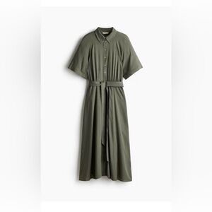H&M Khaki Green Midi Dress with Belt